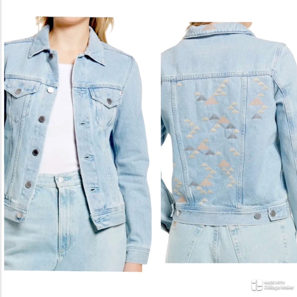 Adriano Goldschmied Mya Denim Jacket Embroidered Denim Size Large Boho Western